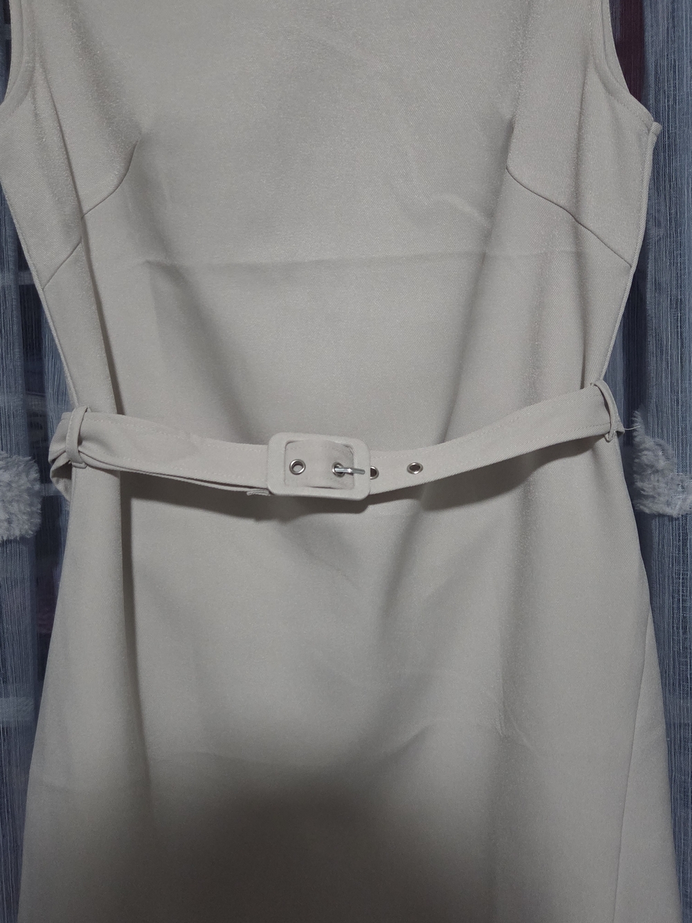 G68 Light Beige Belted Mini Dress - Picture 4 of 9